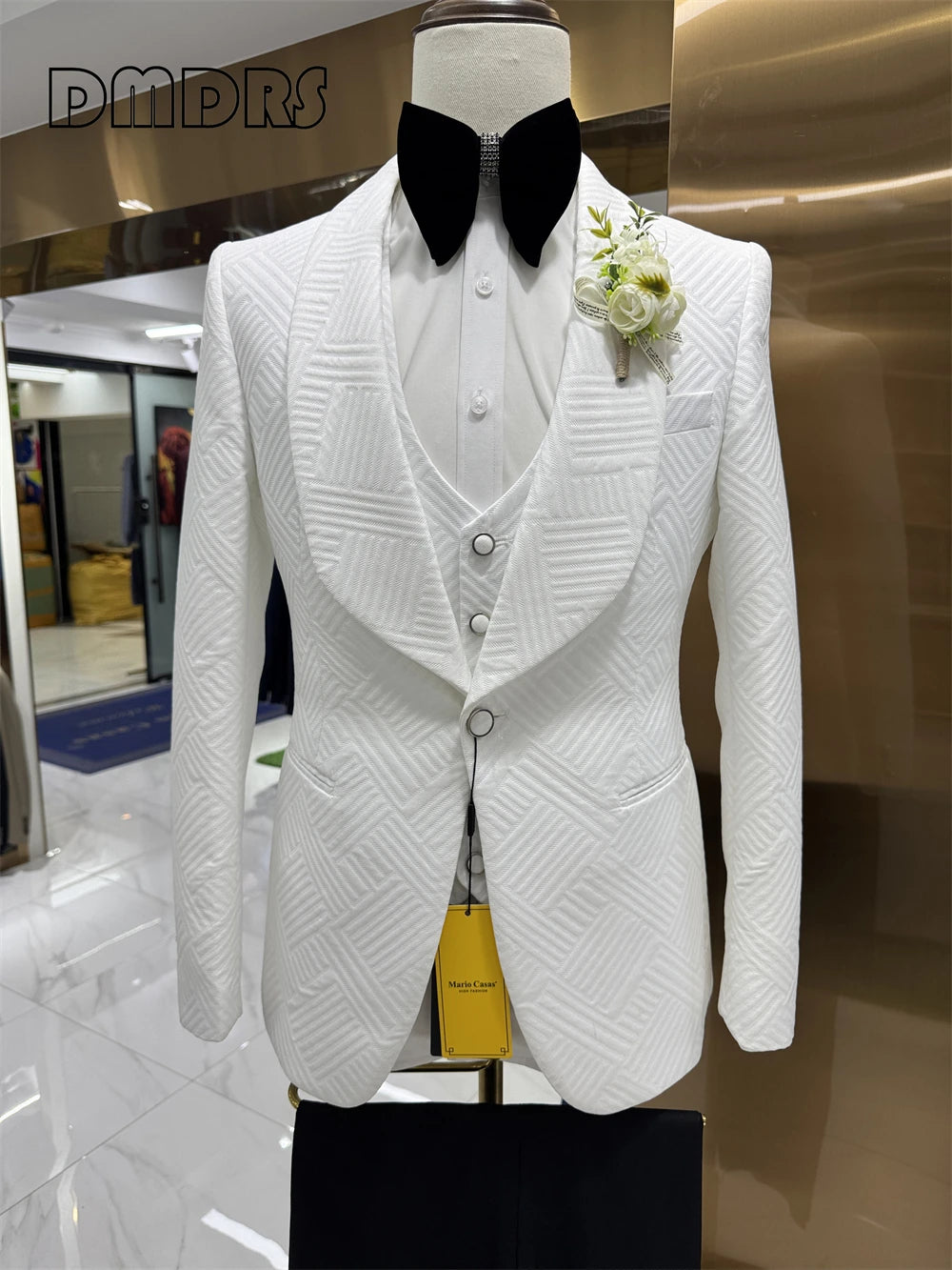 High Quality Wedding Suit Set for Groom, Three Pieces Men's Fashion Suits, One Button Shawl Neck Blazer Jacket, Vest and Pants