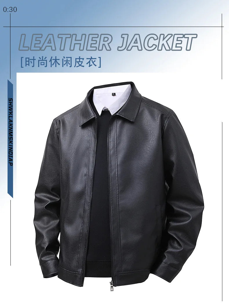2025 New Men's Artificial Leather Jacket Autumn Winter Men's Elegant Casual Loose Lapel Windproof Jacket Coats Tops Streetwear
