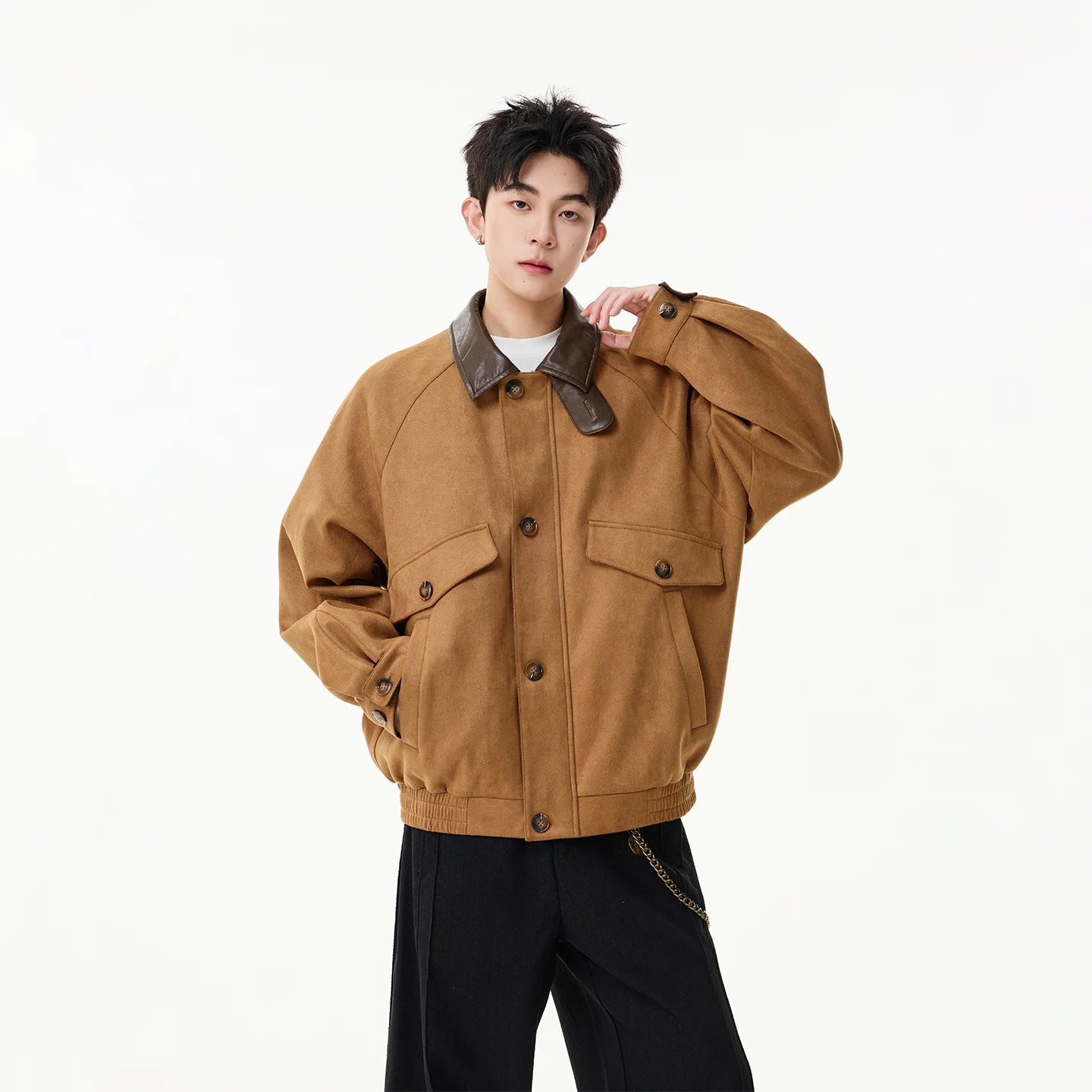 Boyue Premium Retro Suede Workwear Jacket - Leather Collar Casual Coat