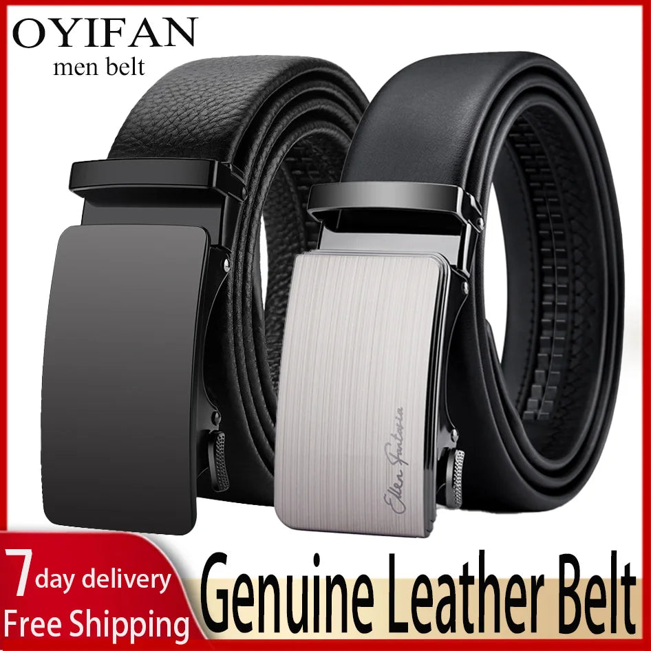 OYIFAN Premium Genuine Leather Belt - Automatic Ratchet Buckle Designer Belt