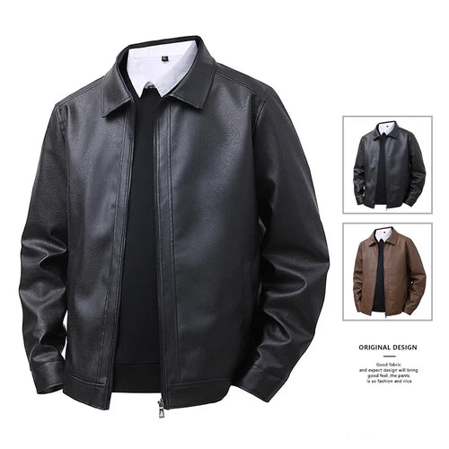 2025 New Men's Artificial Leather Jacket Autumn Winter Men's Elegant Casual Loose Lapel Windproof Jacket Coats Tops Streetwear