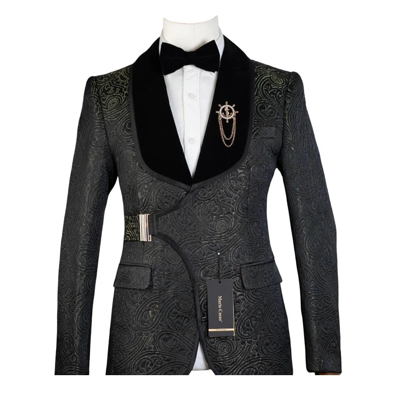 Floral Wedding Suits for Men with Buckle Button 2 Pcs Male Fashion Groom Tuxedo Custom Made Male Suit Set Jacket with Pants
