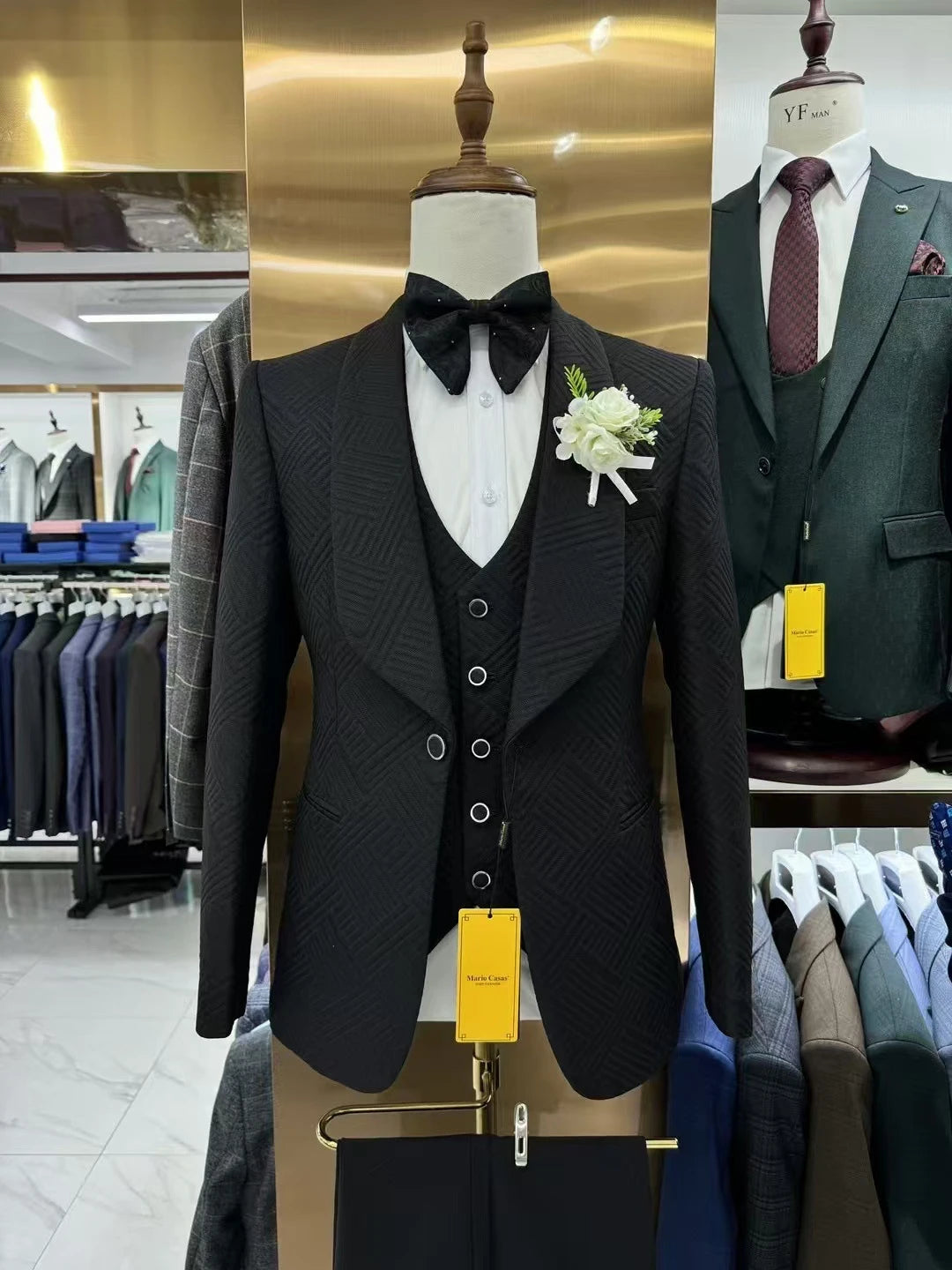 High Quality Wedding Suit Set for Groom, Three Pieces Men's Fashion Suits, One Button Shawl Neck Blazer Jacket, Vest and Pants