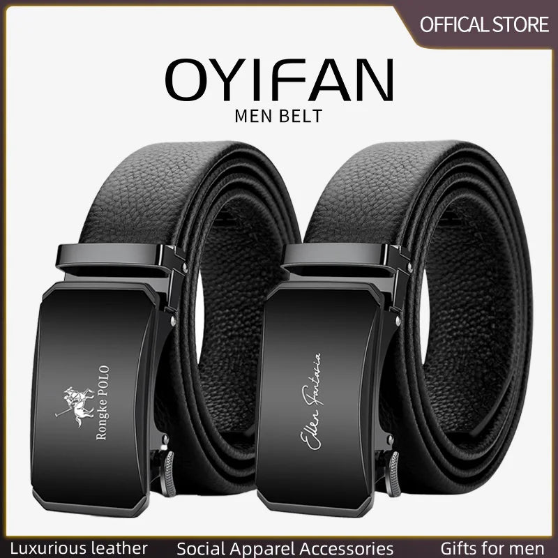 OYIFAN Premium Genuine Leather Belt - Automatic Ratchet Buckle Designer Belt