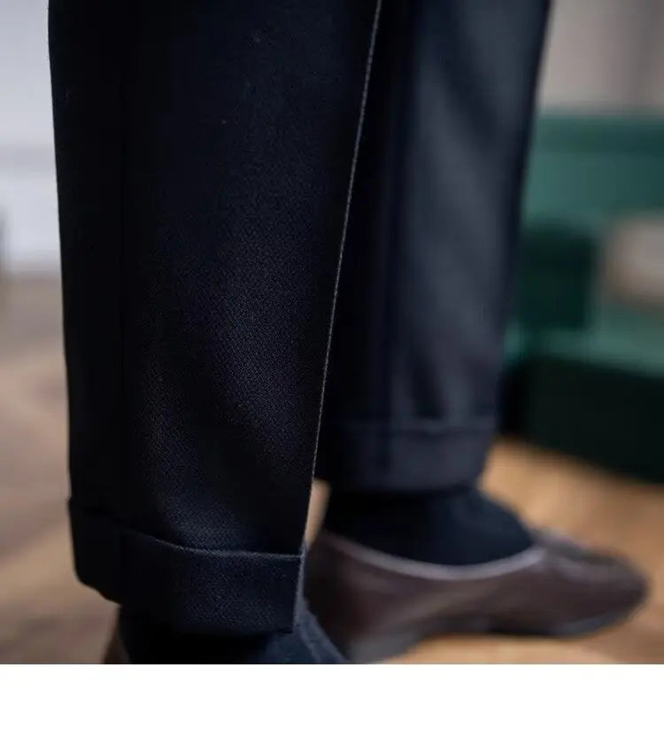 British Men's Suit Pants Straight High Waisted Naples Pants Formal Business Brown Black Khaki Off White Trousers Wedding Dress