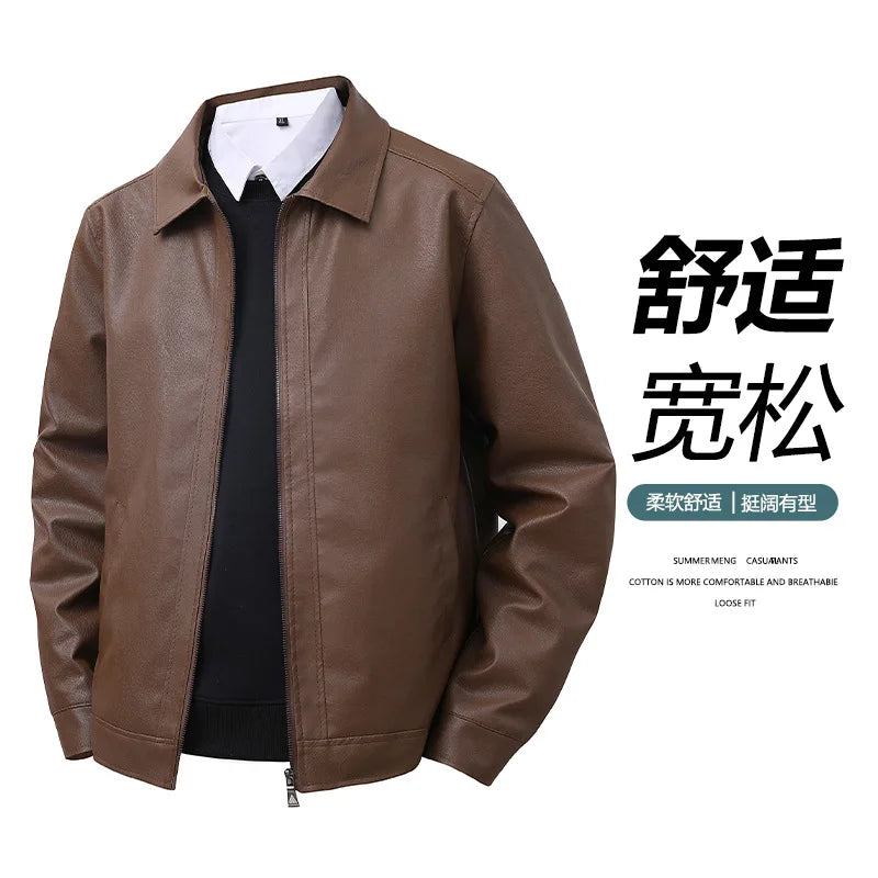 2025 New Men's Artificial Leather Jacket Autumn Winter Men's Elegant Casual Loose Lapel Windproof Jacket Coats Tops Streetwear