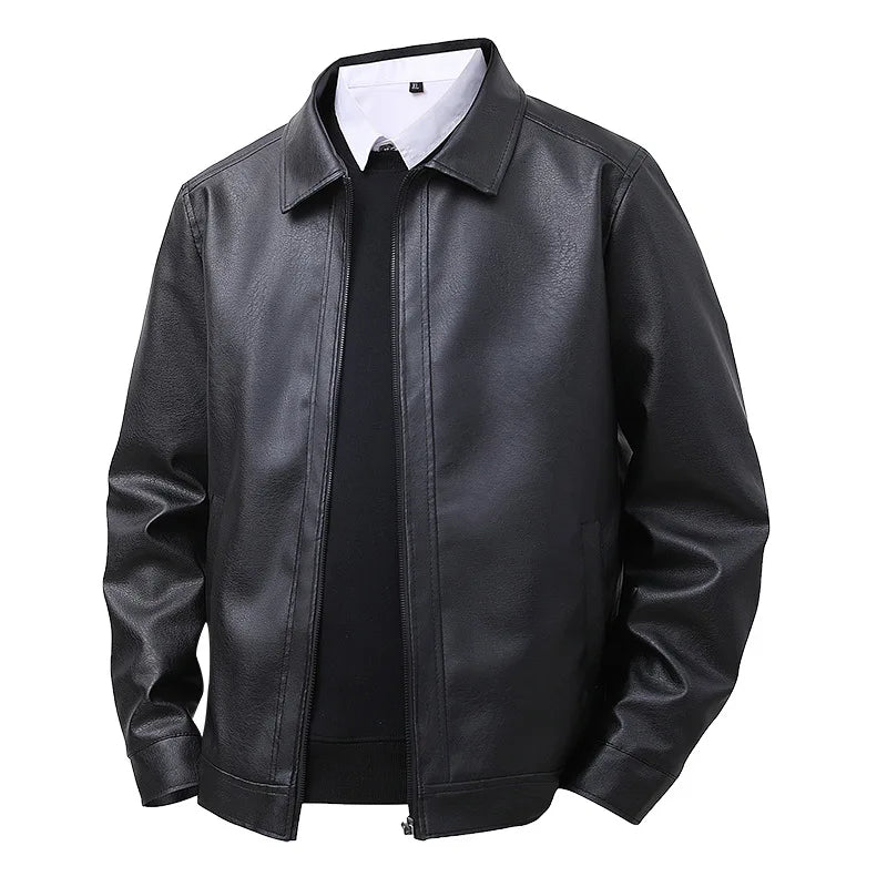 2025 New Men's Artificial Leather Jacket Autumn Winter Men's Elegant Casual Loose Lapel Windproof Jacket Coats Tops Streetwear