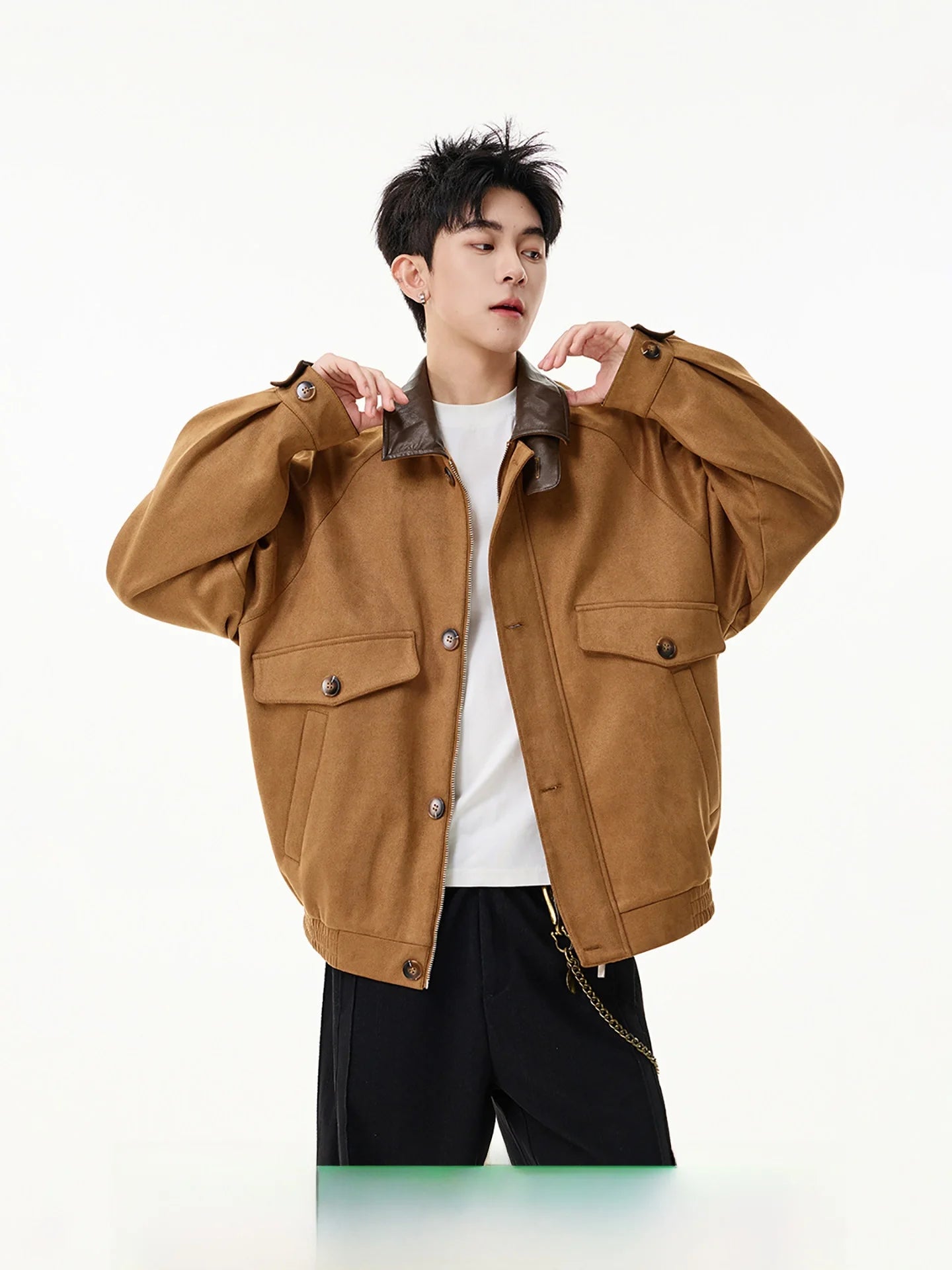 Boyue Premium Retro Suede Workwear Jacket - Leather Collar Casual Coat