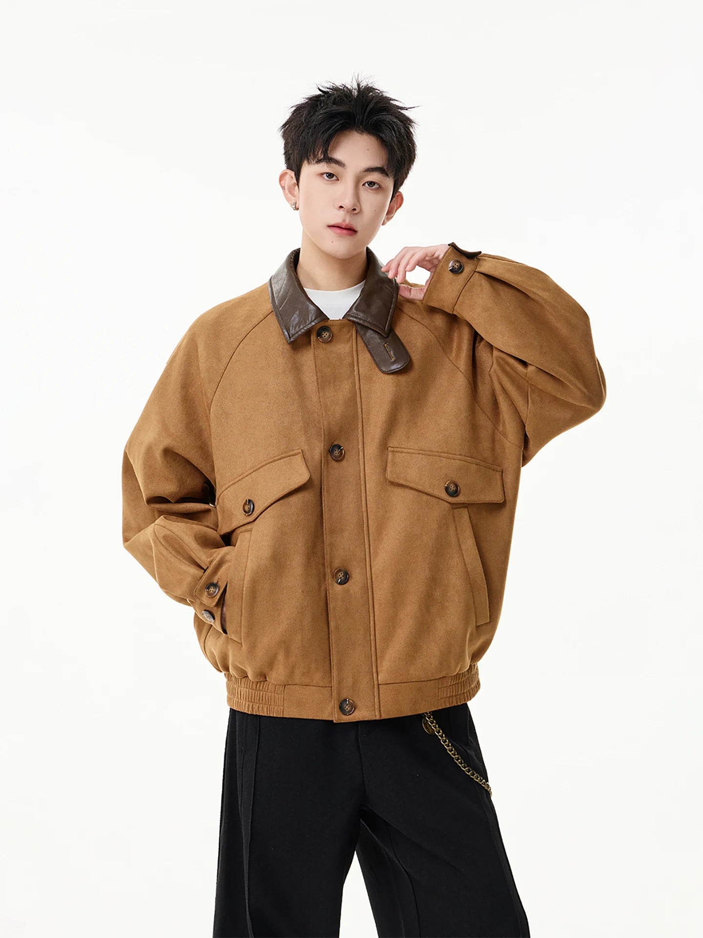 Boyue Premium Retro Suede Workwear Jacket - Leather Collar Casual Coat