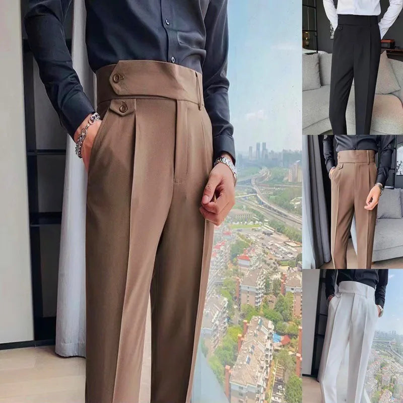 Korean Style Naples Suit Pants For Men Smart Casual High Waist Slim Fit Pencil Trousers Spring Summer Fashion Youth England Pant