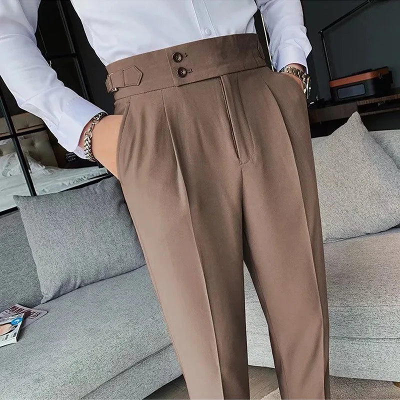 Korean Style Naples Suit Pants For Men Smart Casual High Waist Slim Fit Pencil Trousers Spring Summer Fashion Youth England Pant