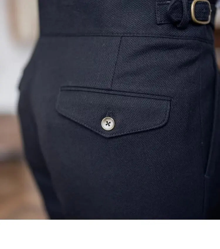 British Men's Suit Pants Straight High Waisted Naples Pants Formal Business Brown Black Khaki Off White Trousers Wedding Dress