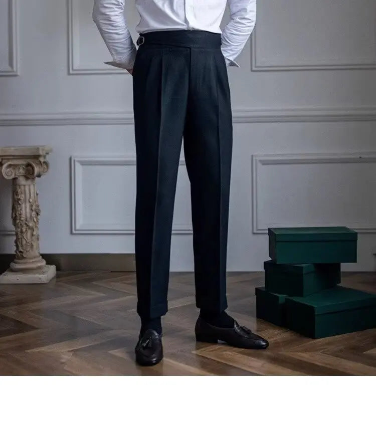 British Men's Suit Pants Straight High Waisted Naples Pants Formal Business Brown Black Khaki Off White Trousers Wedding Dress