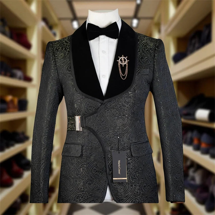 Floral Wedding Suits for Men with Buckle Button 2 Pcs Male Fashion Groom Tuxedo Custom Made Male Suit Set Jacket with Pants