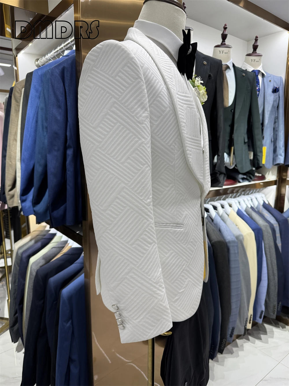 High Quality Wedding Suit Set for Groom, Three Pieces Men's Fashion Suits, One Button Shawl Neck Blazer Jacket, Vest and Pants