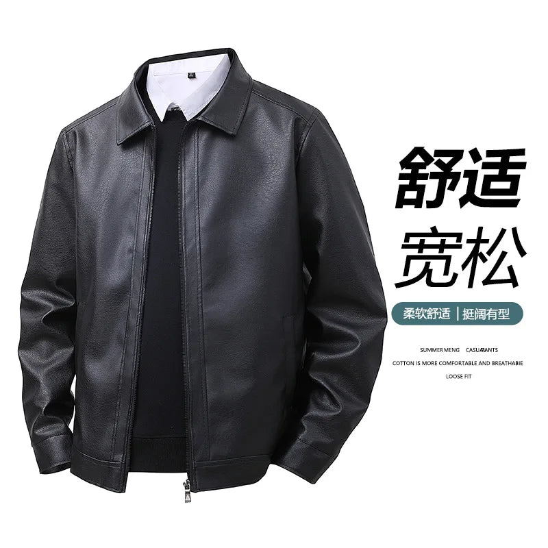 2025 New Men's Artificial Leather Jacket Autumn Winter Men's Elegant Casual Loose Lapel Windproof Jacket Coats Tops Streetwear