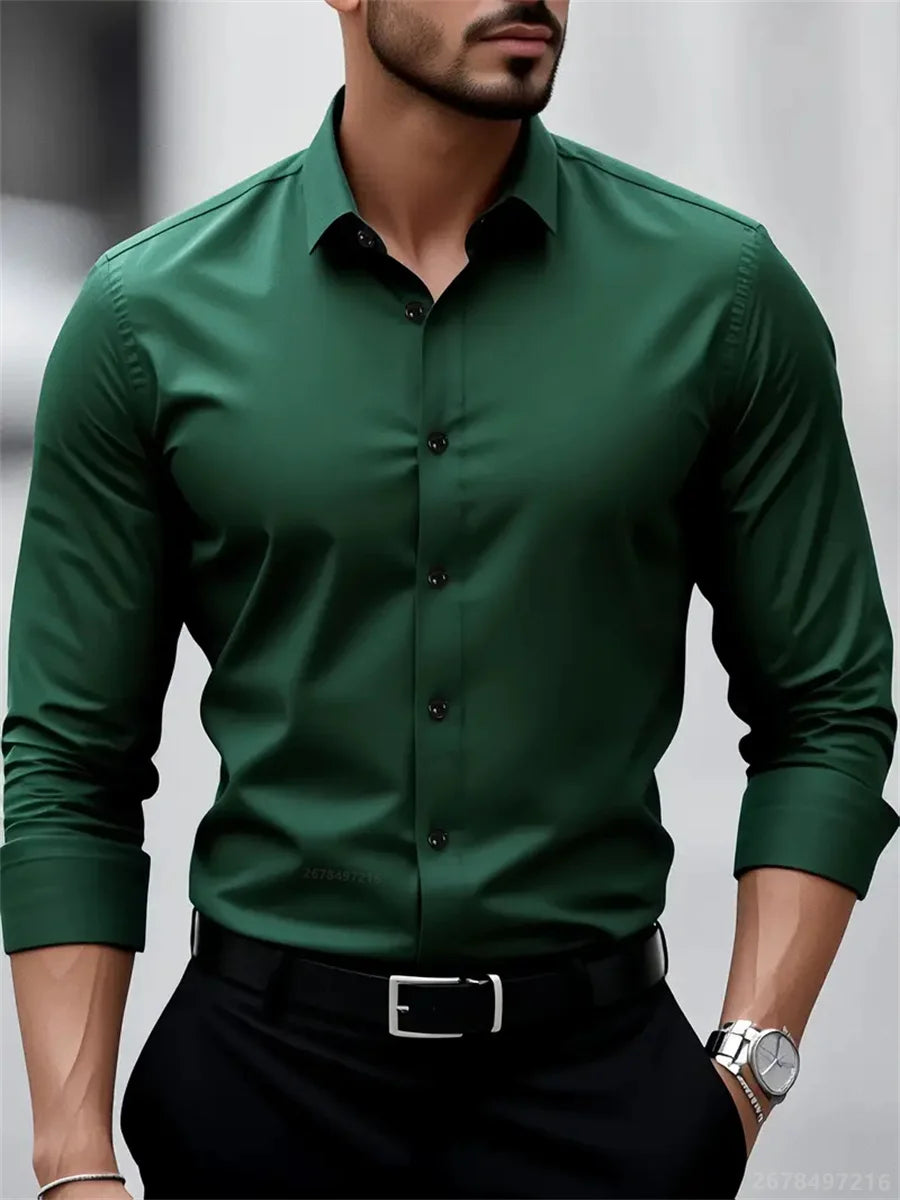 9-Color Men's Shirts, Solid Color Long-Sleeve Shirts, Slim Fit, Wrinkle-Free Professional Shirts, Collared Men's Fashion Tops