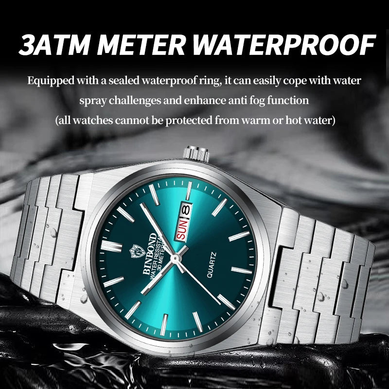 BINBOND Luxury Men's Business Watch - Waterproof Quartz Stainless Steel