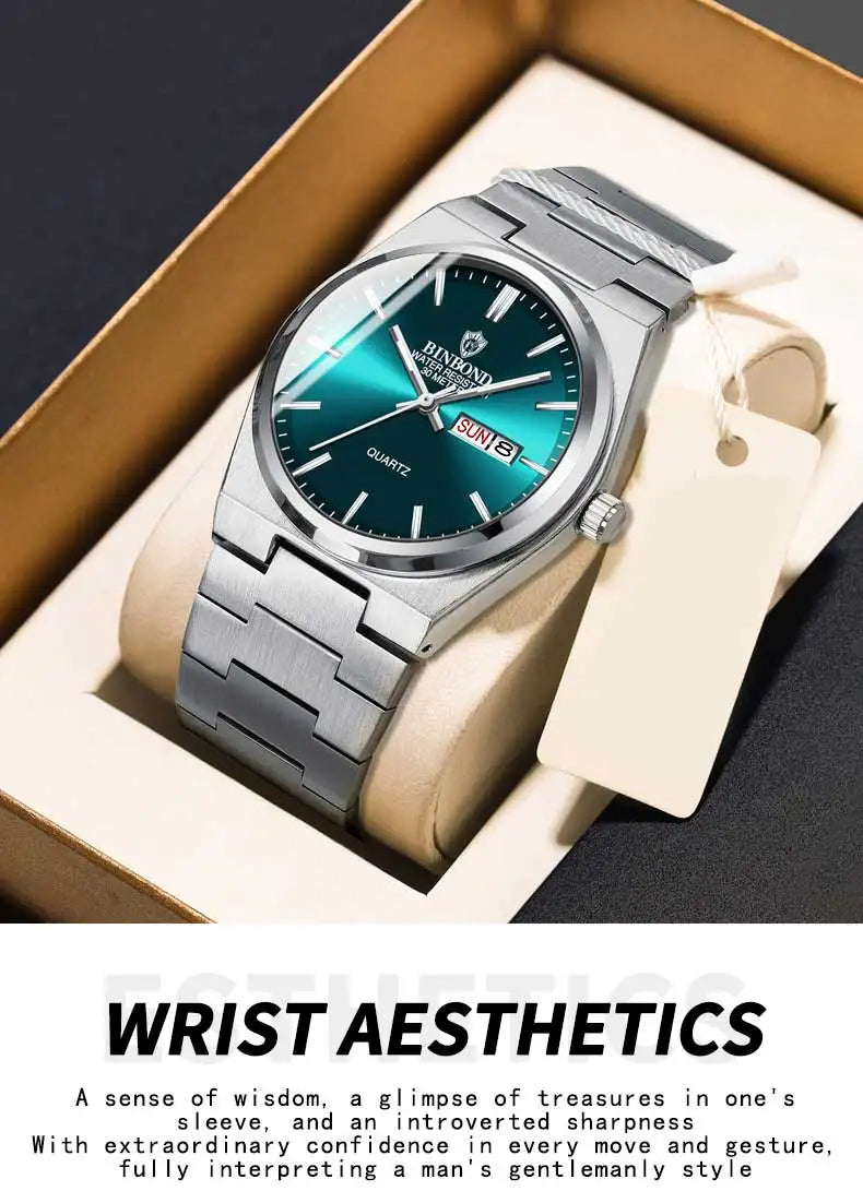 BINBOND Luxury Men's Business Watch - Waterproof Quartz Stainless Steel