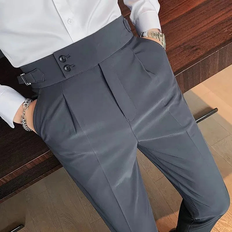 Korean Style Naples Suit Pants For Men Smart Casual High Waist Slim Fit Pencil Trousers Spring Summer Fashion Youth England Pant