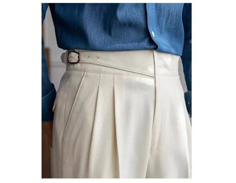 British Men's Suit Pants Straight High Waisted Naples Pants Formal Business Brown Black Khaki Off White Trousers Wedding Dress