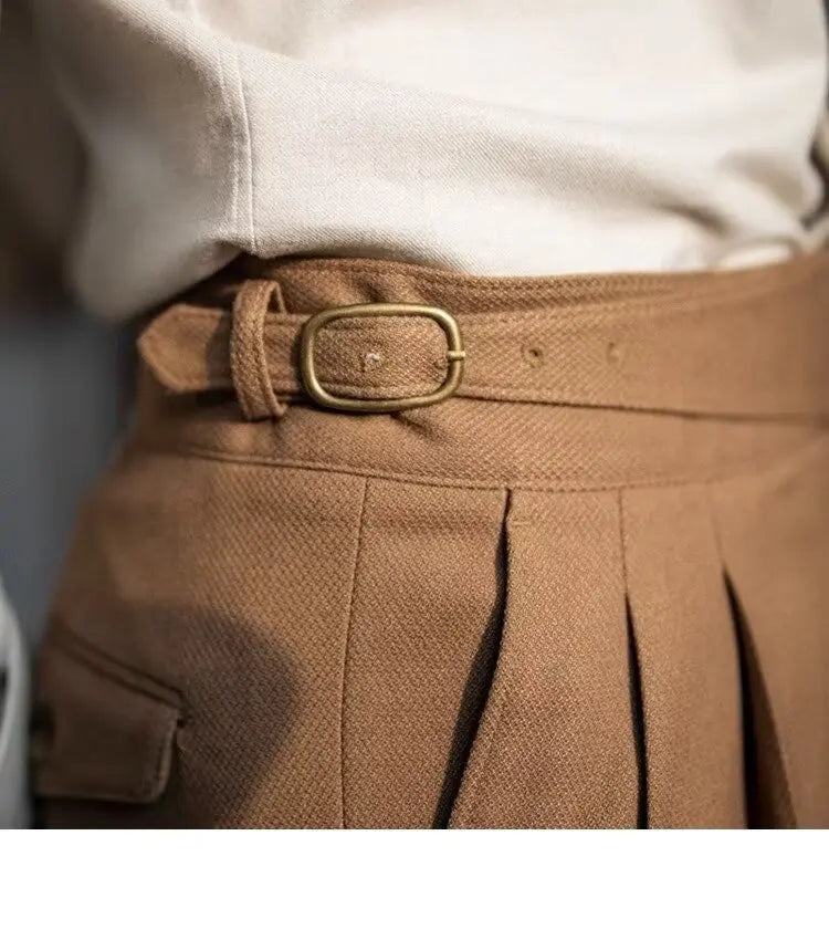 British Men's Suit Pants Straight High Waisted Naples Pants Formal Business Brown Black Khaki Off White Trousers Wedding Dress