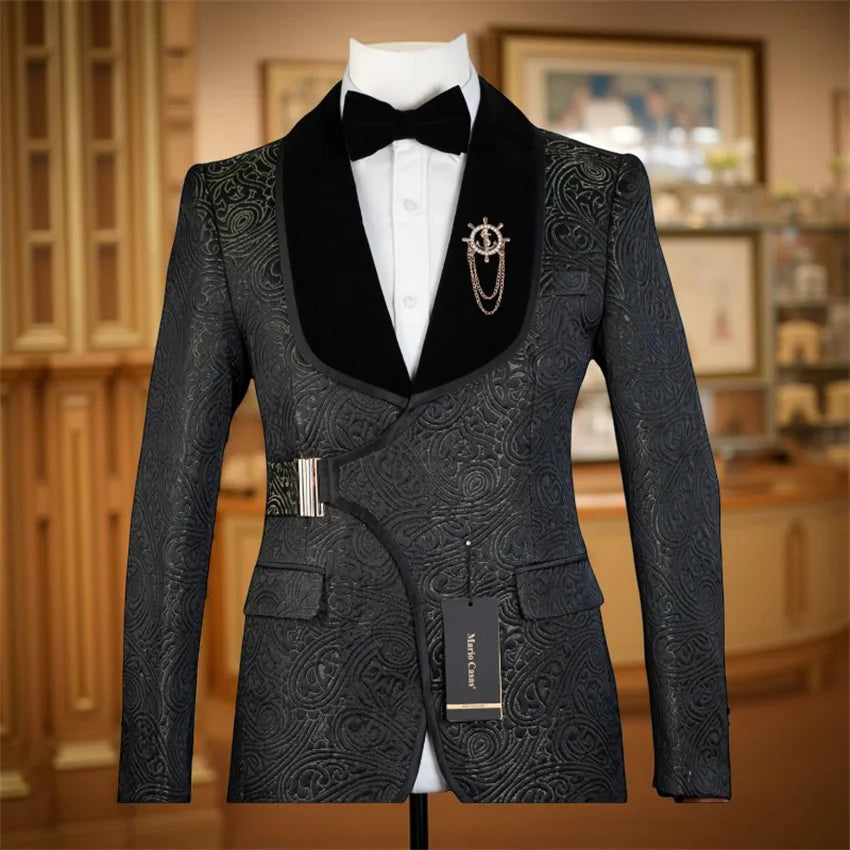 Floral Wedding Suits for Men with Buckle Button 2 Pcs Male Fashion Groom Tuxedo Custom Made Male Suit Set Jacket with Pants