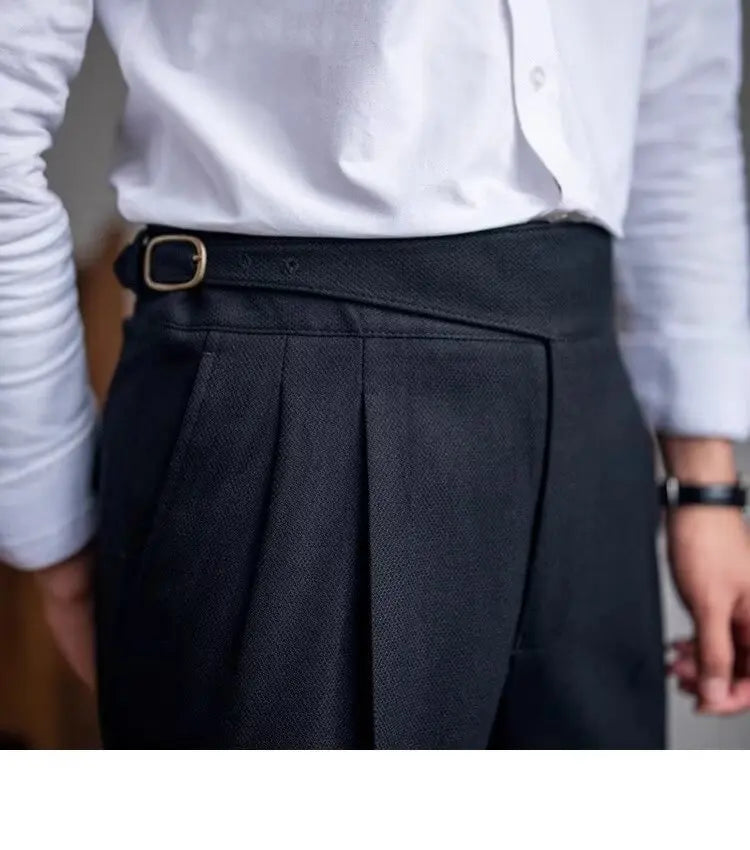 British Men's Suit Pants Straight High Waisted Naples Pants Formal Business Brown Black Khaki Off White Trousers Wedding Dress