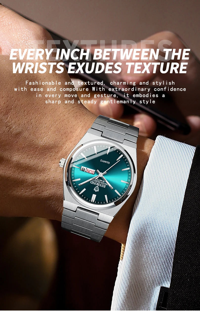 BINBOND Luxury Men's Business Watch - Waterproof Quartz Stainless Steel
