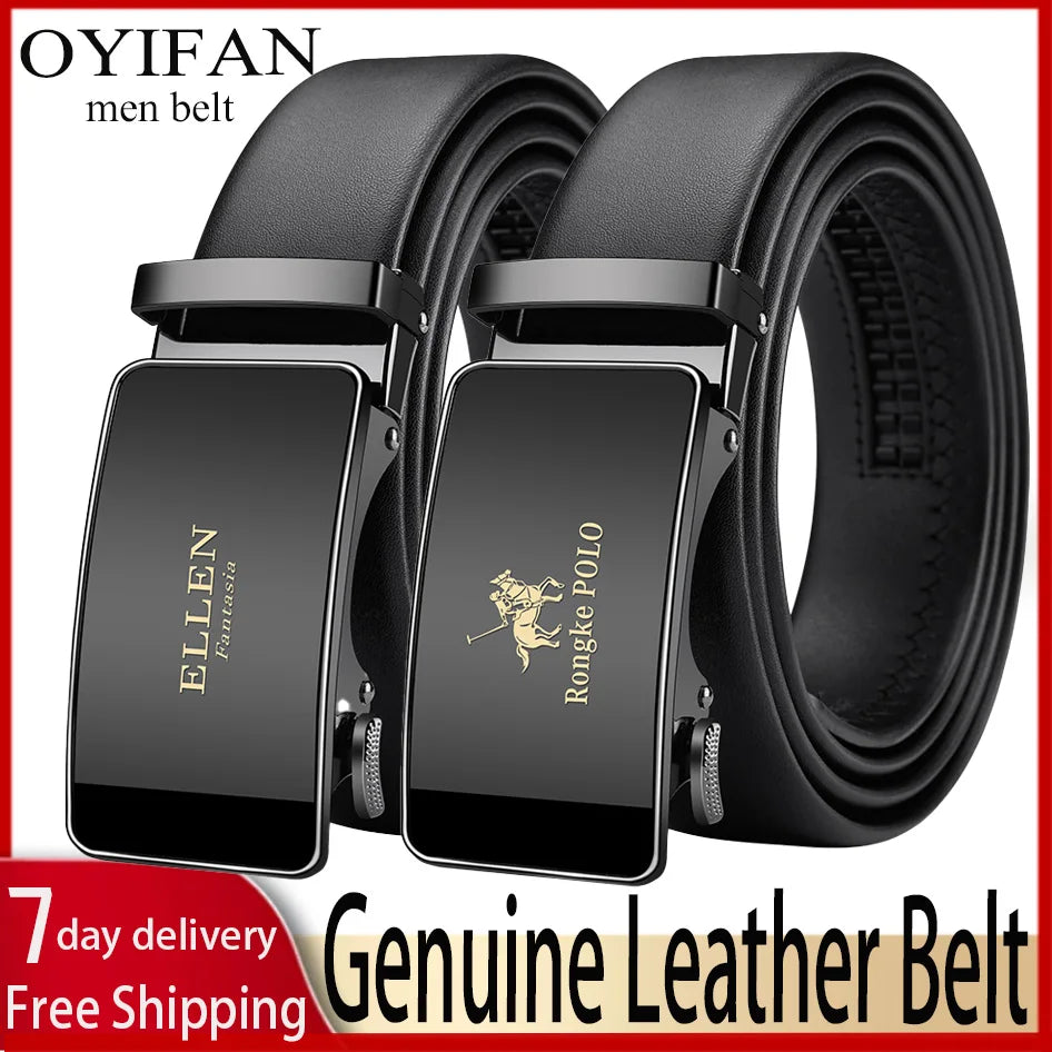 OYIFAN Premium Genuine Leather Belt - Automatic Ratchet Buckle Designer Belt