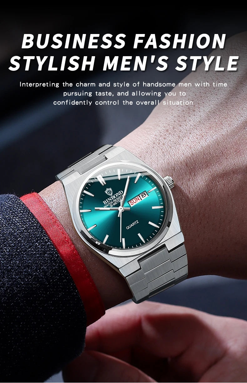 BINBOND Luxury Men's Business Watch - Waterproof Quartz Stainless Steel